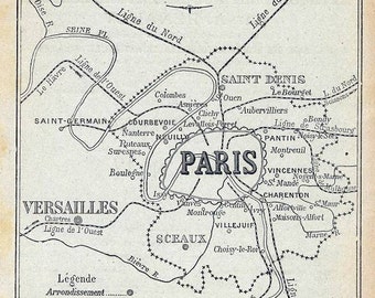 Digital Download Vintage Paris Map 6 x 8 Instant Download