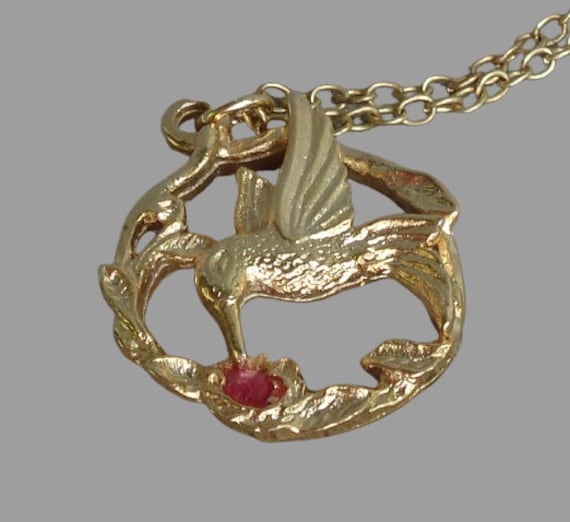 Vtg Vintage Signed JJI Gold Tone Hummingbird Round Circle