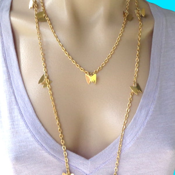 Vtg Vintage Signed Sarah Coventry 70s 1977 Gold Tone Chain Butterfly Flutter Byes Necklace Convertible Wear Multiple Ways Costume Jewelry