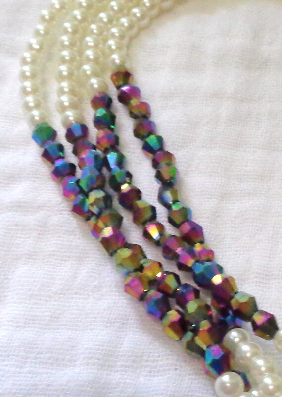 Vtg Faux Pearl Glass Carnival Bead Knotted Tassel… - image 5