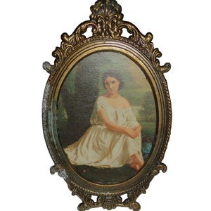 VTG Messing Goud Verdigris Sierlijke Lijst Dame Portret Italiaanse Antieke Stijl Mini