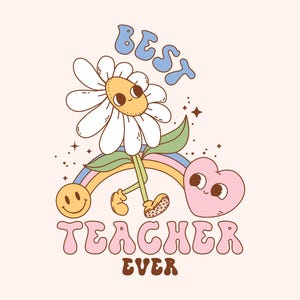 Groovy Teacher PNG: Back to School T-Shirt Sublimation Design (Digital Download)