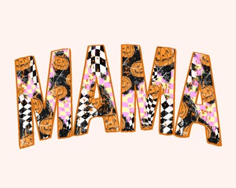 Geruite Halloween Mama PNG: digitale download noodlijdende pompoen
