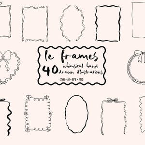 Coquette Frames Illustration Bundle, Coquette Borders Png, Hand Drawn Coquette, Whimsical Girly Png, Frame Illustrations, Wedding Frames Png