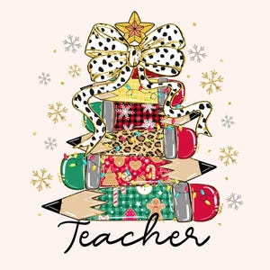 Coquette Glitter leraar kerstmis potloodstrik png, leraar kerstmis png, kerstcadeau leraar, leraar png, krijtkerstboom png