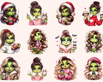 Christmas Girl Cute Boujee Bundle PNG, Mean Green Girl Christmas Png, Leopard Christmas Png, Retro Christmas Shirt Png, Grinch Christmas