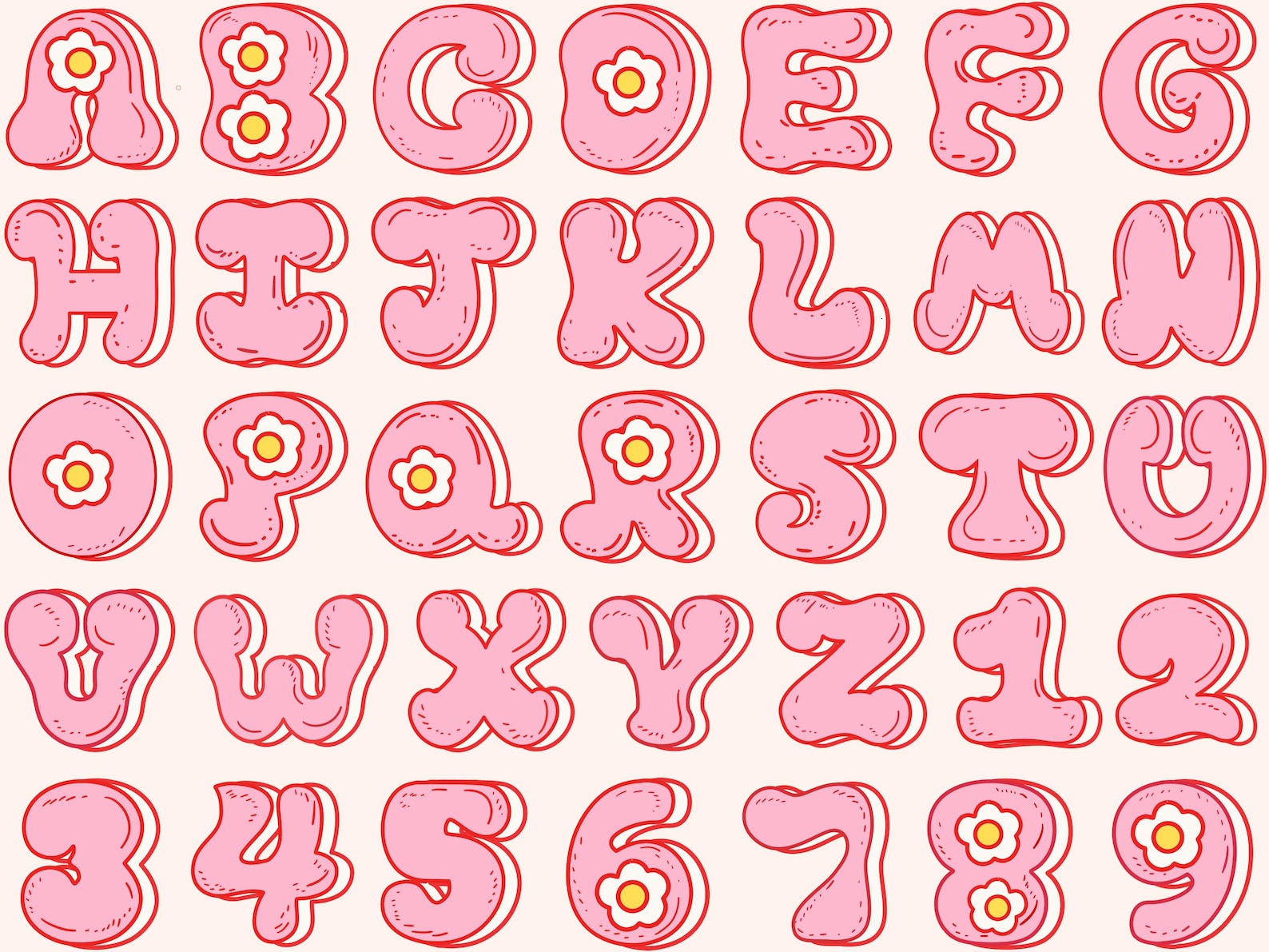Pink 29 Letters Alphabet Png, Retro Alphabet, Pink Letters, Valentines Font, Retro Font ...