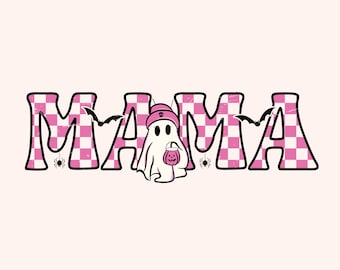 Checkered Pink Mama Halloween PNG: Coquette Ghost Design Digital Download