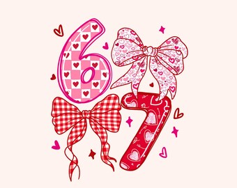 Sechs Seven Pink und Rot Png, Girly 6 7 Kokette Valentine Png, Valentinstag Six Seven Wandkunst, Valentinstag Bögen Png, Valentinstag Hemd 6 7 Png