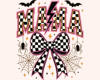 Checkered Halloween Bow PNG: Coquette Mama Design Digital Download