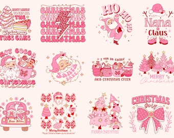 Retro Rosa Weihnachten Clipart-Bundle, Retro Weihnachten Png, Weihnachten Png, Weihnachten Cliparts, Rosa Santa Png, Rosa Png Bundle, Weihnachten Png