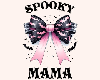 Spooky Mama Coquette Halloween Bow PNG: Pink & Black (Digital Download