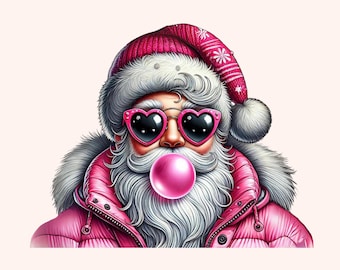 Retro Santa Christmas Blowing Bubble PNG, Vintage Merry Christmas PNG, Funny Santa With Sunglasses Xmas Holiday Sublimation Digital Download