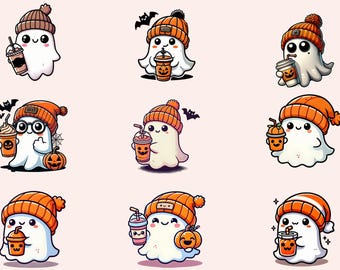 Cute Coffee Ghost Png Bundle, Halloween Png Bundle, Coffee Ghost Png Bundle, Retro Ghost Drinking Coffee Png, Funny Halloween Shirt Png