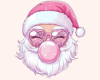 Retro Santa Christmas Blowing Bubble PNG, Vintage Merry Christmas PNG, Funny Santa With Sunglasses Xmas Holiday Sublimation Digital Download