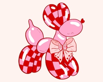 Pink Retro Balloon Dog Png, Coquette Style, Coquette Valentine, Valentines Wall Art, Valentines Card, Valentines Shirt, Valentines Printable