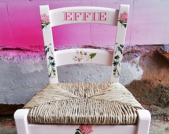 Rush seat personalised children's chair - Sweet Flowers Theme - made to order