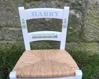 Rush seat personalised children's chair - Transport  Theme - made to order