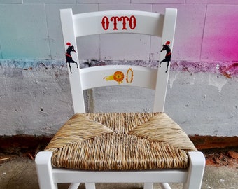 Rush seat personalised children's chair - French Circus theme - made to order