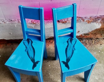 Pair of super cute painted children's chairs with Whale design