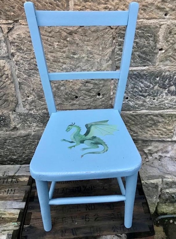 Children's Upcycled Wooden Nursery School Chair With Dragon Theme