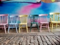 Mismatched vintage dining chairs in Little Greene eggshell paint - custom set painted to order please contact me for a delivery quote