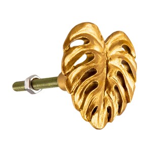 Gold Monstrea leaf Brass effect Drawer furniture Knobs image 3