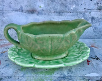 Vintage green cabbage leaf gravy / sauce boat