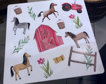 Painted children's tables - painted to order farm horse design