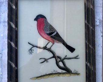 Vintage glass painting of a bird  in a beautiful original frame