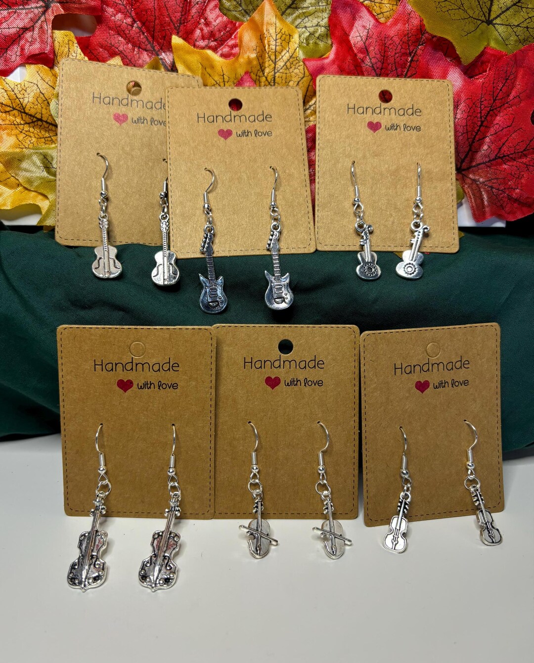 Stringed Instrument Earrings: Guitar, Double Base, Cello, Violin ...
