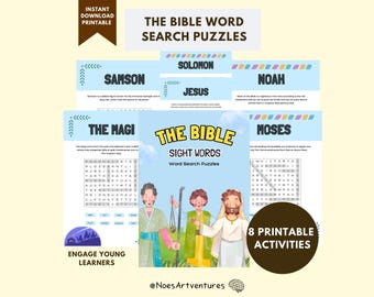 Sopas de letras de la Biblia para niños Palabras a simple vista Historias Servicio dominical Ministerio infantil Versículo Juegos cristianos Antiguo Testamento Jesús Noé Rut