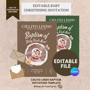Invitación de Bautismo Cielito Lindo, Invitación Digital Editable para Bautizo, Evento Religioso, Reunión Familiar de Fe, Tarjeta Vintage Marrón, Bendición de Dios