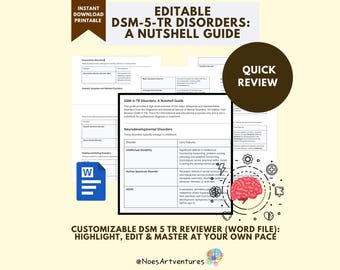 DSM-5-TR Nutshell Guide Editable Word File Diagnostic Disorder Summary Printable Mental Health Reference Psychology Quick Review Therapist