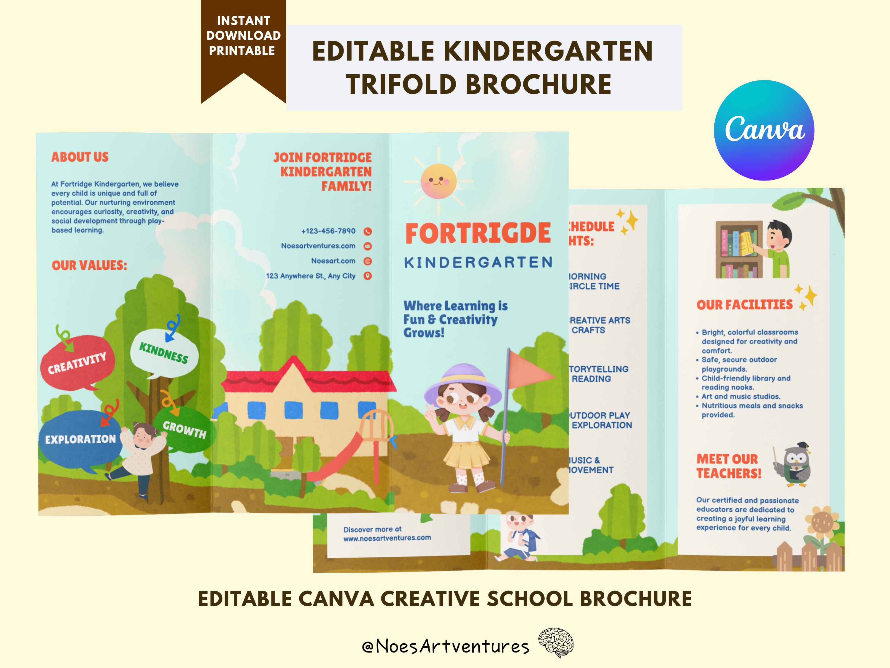 Editable Kindergarten Trifold Brochure Template Colorful Customizable ...