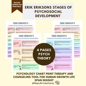 Erik Eriksons Stadia van psychosociale ontwikkeling 4 pagina's Psychologiegrafiek Afdruktherapie en counseling Tool voor menselijke groei Levensduur