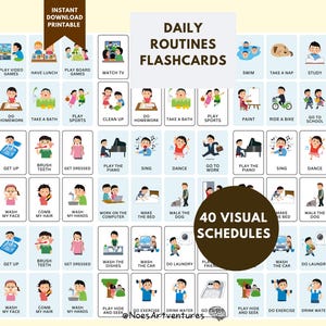 Dagelijkse routines Flashcards Visueel schema voor non-verbaal autisme ASD ADHD-ondersteuning Kleurrijke illustratieve hulp Thuisschool Ontwikkelingsondersteuning