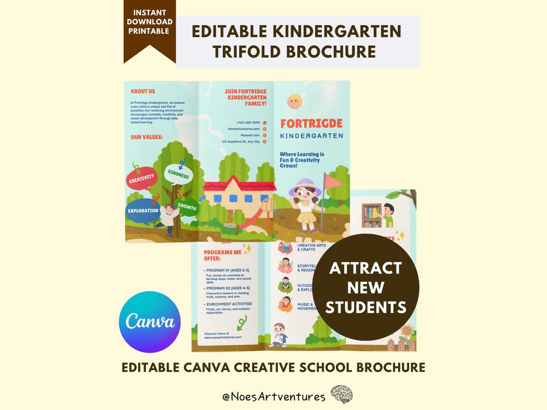 Editable Kindergarten Trifold Brochure Template Colorful Customizable ...