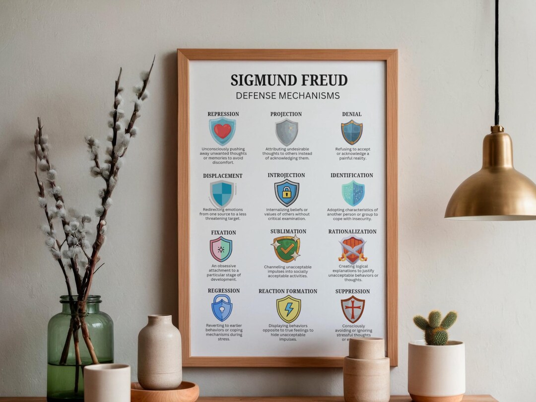 Sigmund Freud Defense Mechanisms Poster Repression Denial Projection ...