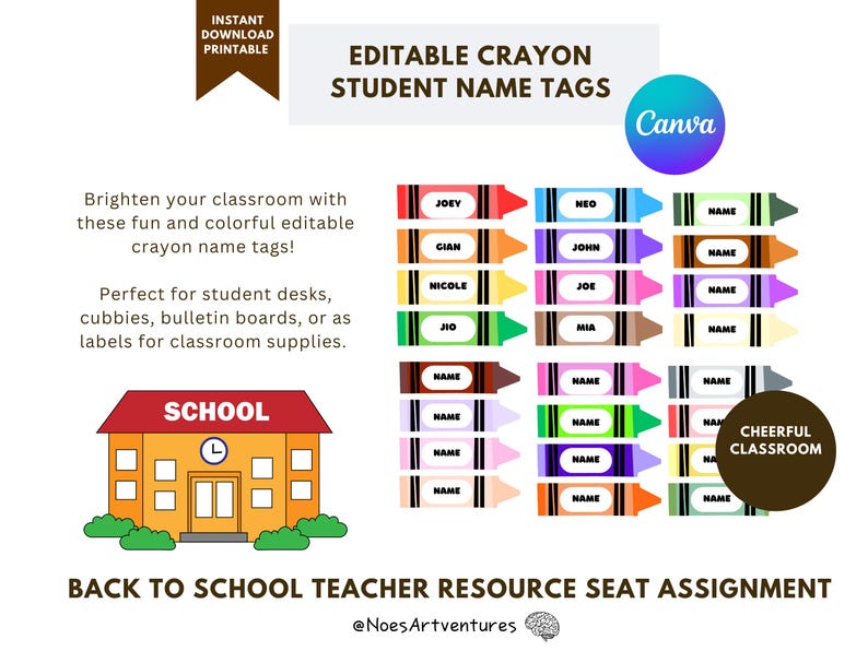 Editable Crayon Student Name Tags Labels Printable Classroom Decor for ...