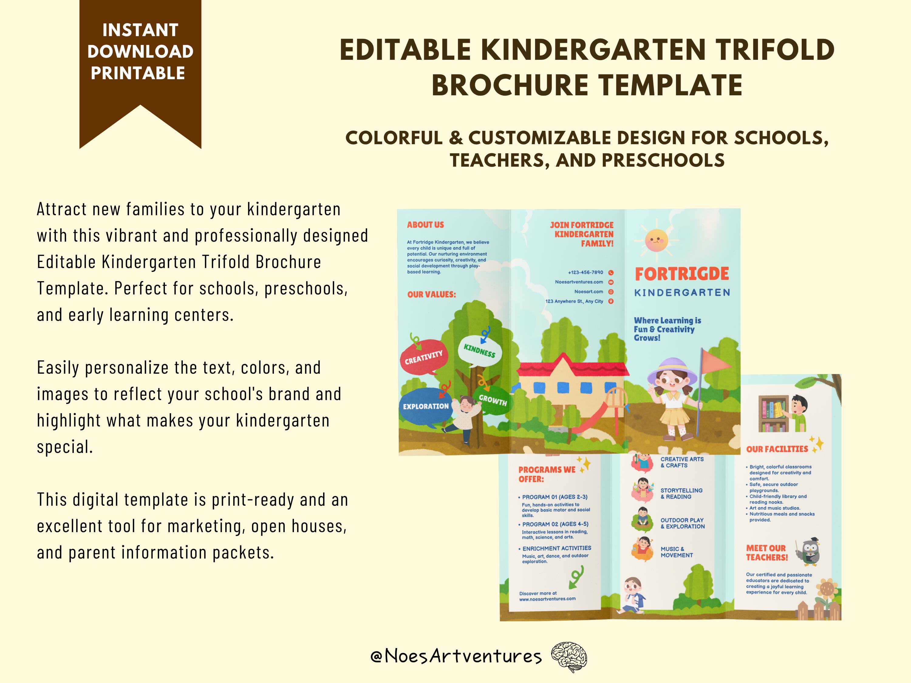 Editable Kindergarten Trifold Brochure Template Colorful Customizable ...