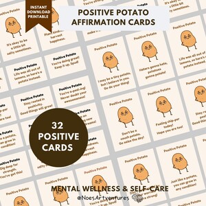 Affirmations positives de la pomme de terre bien-être mental 32 cartes à imprimer Outils de thérapie d'autosoins Soulagement du stress Artisanat Rappel quotidien Crochet