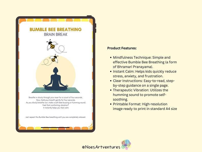 Bumble Bee Breathing Exercise Printable Brain Break Worksheet Kids Calm ...