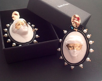 bold cameo Aphrodite dangle haute couture earrings , elegant lightweight statement handmade earrings jewelry gifts for her  -  NO VIDI VINCI