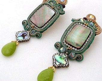 jade & Swarovski Crystal luxury haute couture drop long statement green emerald earrings - luxe birthday gift for her