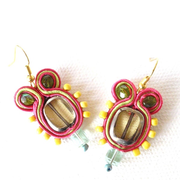 Pink green emerald  earrings  , happy  jewelry  , colorful  jewelry