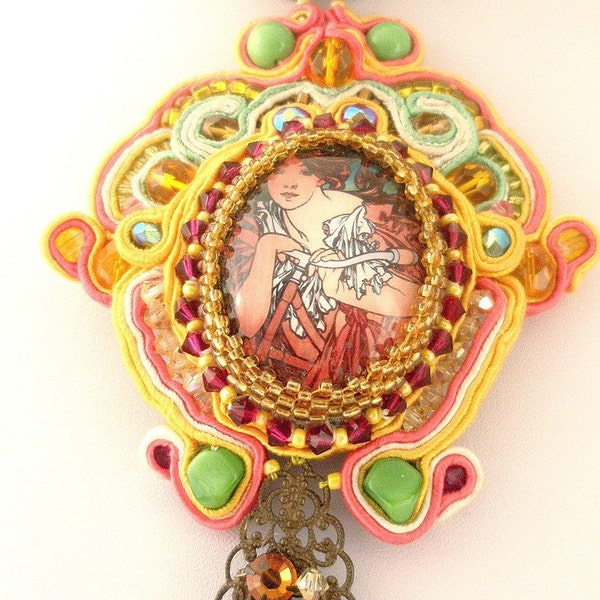 soutache Necklace  Mucha - LA LAVENDIERE      free shipping