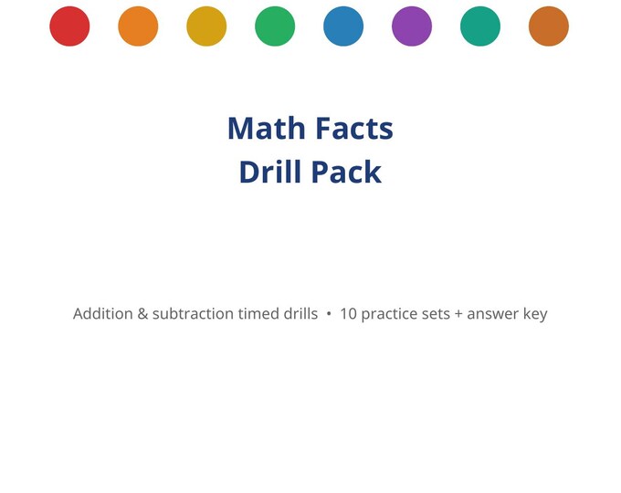 Math Facts Drill Pack Printable | Addition Subtraction Timed Tests 1st 2nd Grade | Math Fluency Worksheets | Digital Download