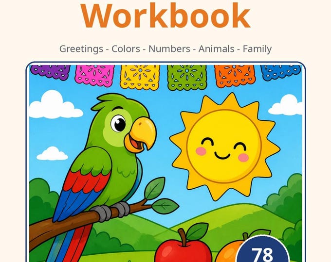 Spanish Workbook for Kids | First Spanish Words: Colors, Numbers, Animals & Family — Printable PDF
