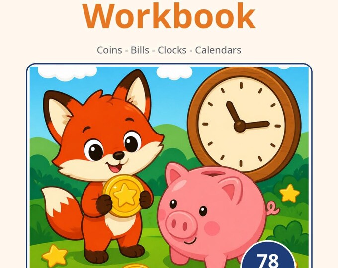 Time and Money Workbook for Kids | Coins, Bills, Telling Time & Calendars — Printable PDF, Ages 6-9